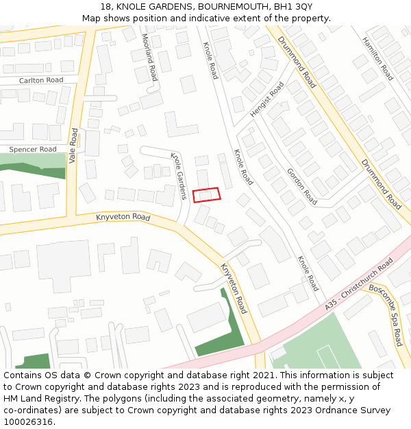 18, KNOLE GARDENS, BOURNEMOUTH, BH1 3QY: Location map and indicative extent of plot