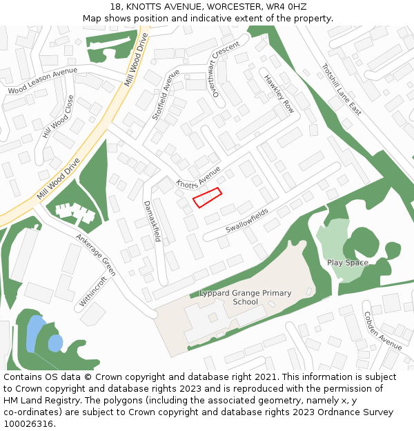 18, KNOTTS AVENUE, WORCESTER, WR4 0HZ: Location map and indicative extent of plot