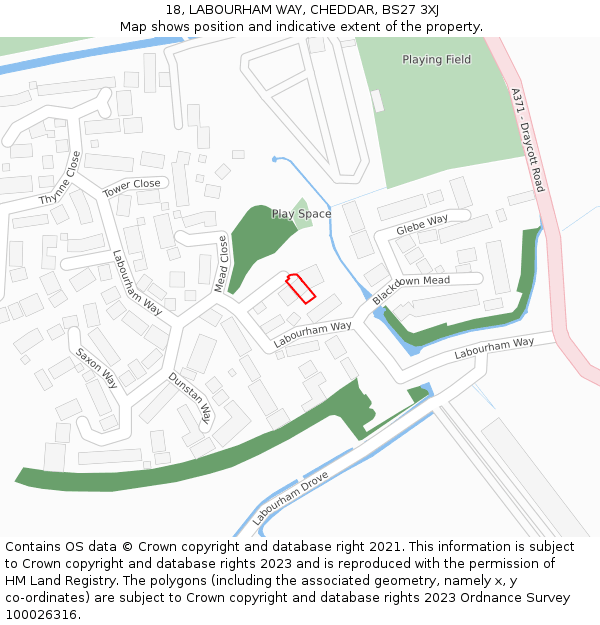 18, LABOURHAM WAY, CHEDDAR, BS27 3XJ: Location map and indicative extent of plot