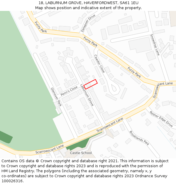 18, LABURNUM GROVE, HAVERFORDWEST, SA61 1EU: Location map and indicative extent of plot