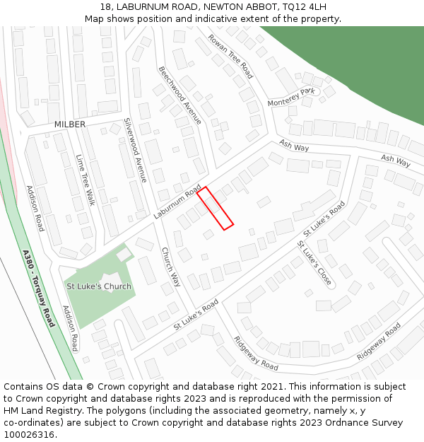 18, LABURNUM ROAD, NEWTON ABBOT, TQ12 4LH: Location map and indicative extent of plot