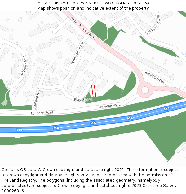 18, LABURNUM ROAD, WINNERSH, WOKINGHAM, RG41 5XL: Location map and indicative extent of plot