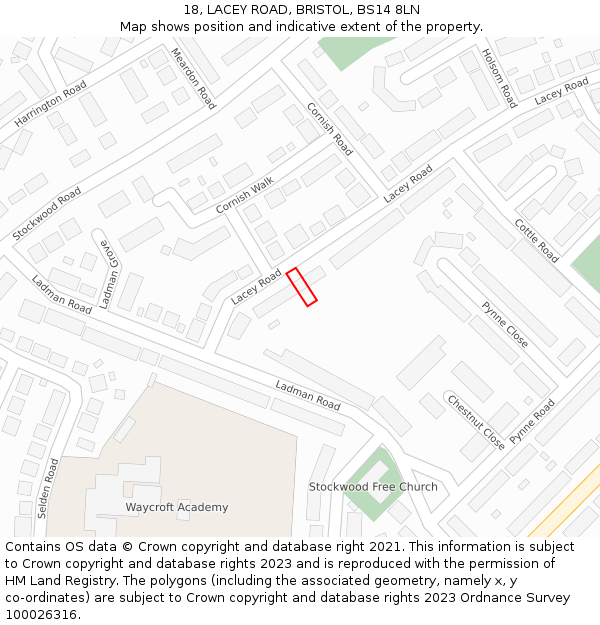 18, LACEY ROAD, BRISTOL, BS14 8LN: Location map and indicative extent of plot
