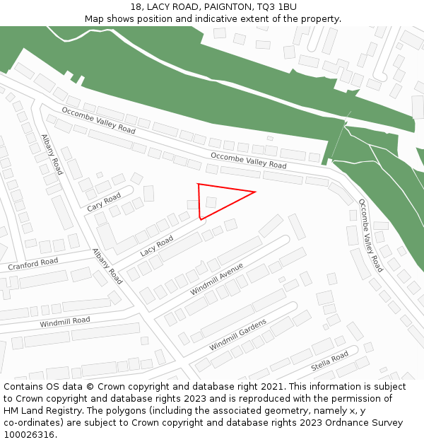 18, LACY ROAD, PAIGNTON, TQ3 1BU: Location map and indicative extent of plot