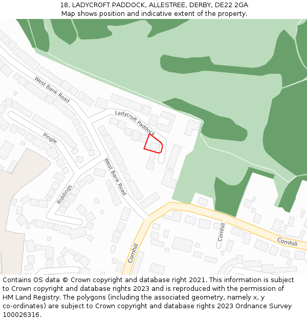 18, LADYCROFT PADDOCK, ALLESTREE, DERBY, DE22 2GA: Location map and indicative extent of plot