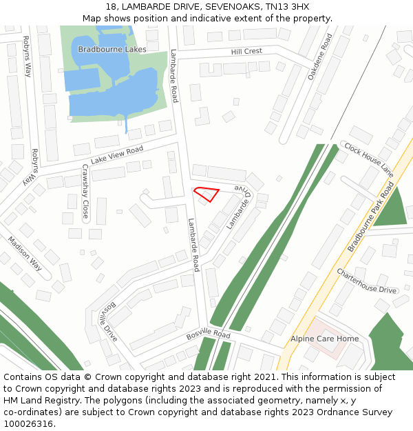 18, LAMBARDE DRIVE, SEVENOAKS, TN13 3HX: Location map and indicative extent of plot