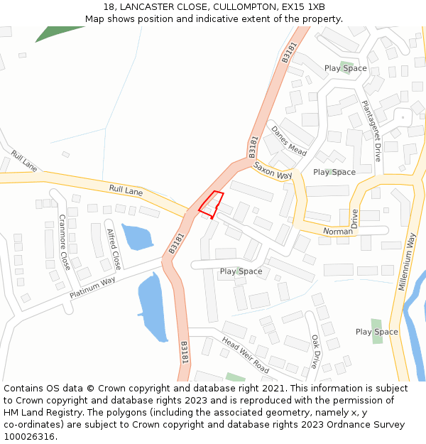 18, LANCASTER CLOSE, CULLOMPTON, EX15 1XB: Location map and indicative extent of plot