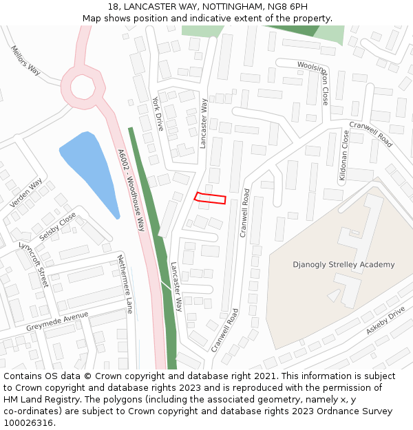 18, LANCASTER WAY, NOTTINGHAM, NG8 6PH: Location map and indicative extent of plot
