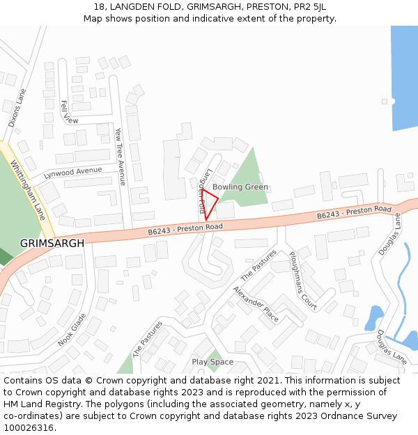 18, LANGDEN FOLD, GRIMSARGH, PRESTON, PR2 5JL: Location map and indicative extent of plot