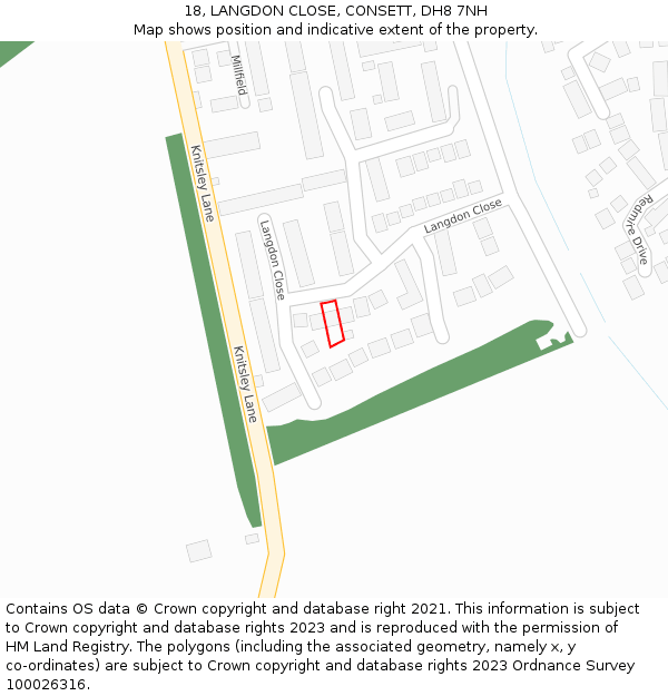 18, LANGDON CLOSE, CONSETT, DH8 7NH: Location map and indicative extent of plot