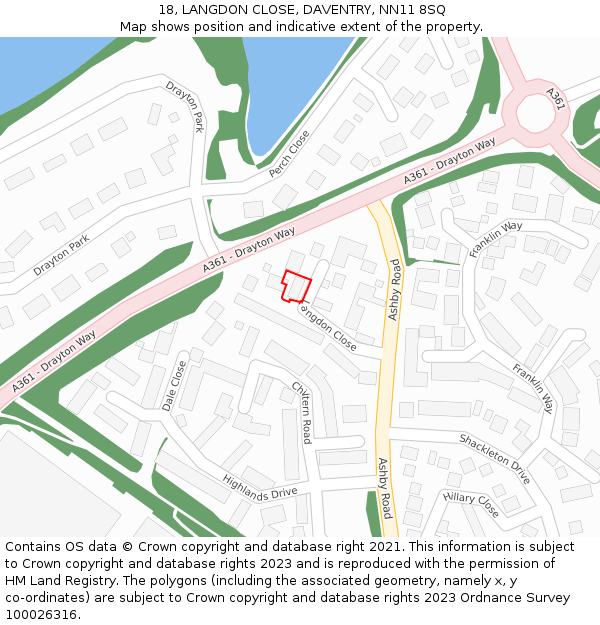 18, LANGDON CLOSE, DAVENTRY, NN11 8SQ: Location map and indicative extent of plot