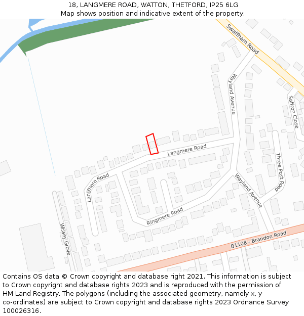 18, LANGMERE ROAD, WATTON, THETFORD, IP25 6LG: Location map and indicative extent of plot