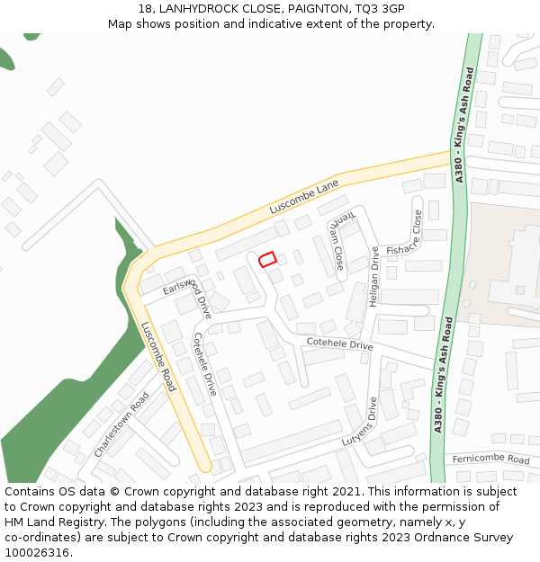 18, LANHYDROCK CLOSE, PAIGNTON, TQ3 3GP: Location map and indicative extent of plot