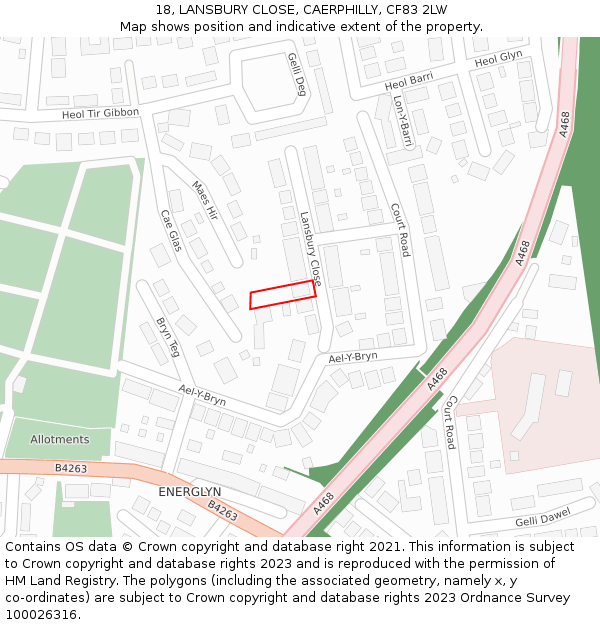 18, LANSBURY CLOSE, CAERPHILLY, CF83 2LW: Location map and indicative extent of plot