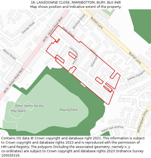 18, LANSDOWNE CLOSE, RAMSBOTTOM, BURY, BL0 9WE: Location map and indicative extent of plot