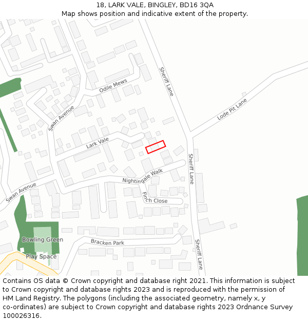 18, LARK VALE, BINGLEY, BD16 3QA: Location map and indicative extent of plot