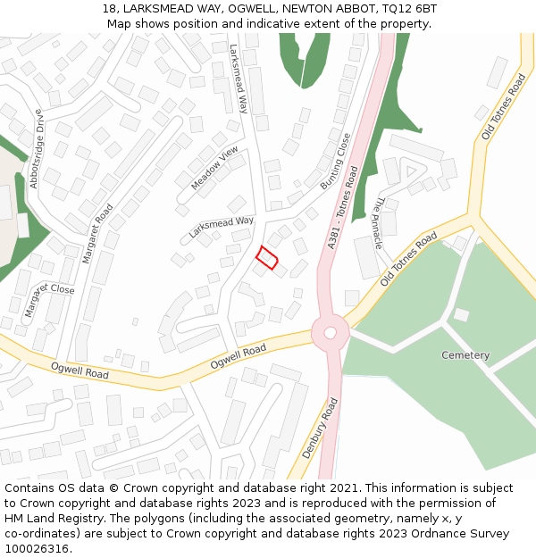 18, LARKSMEAD WAY, OGWELL, NEWTON ABBOT, TQ12 6BT: Location map and indicative extent of plot