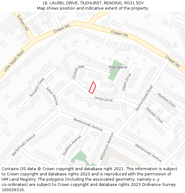 18, LAUREL DRIVE, TILEHURST, READING, RG31 5DY: Location map and indicative extent of plot