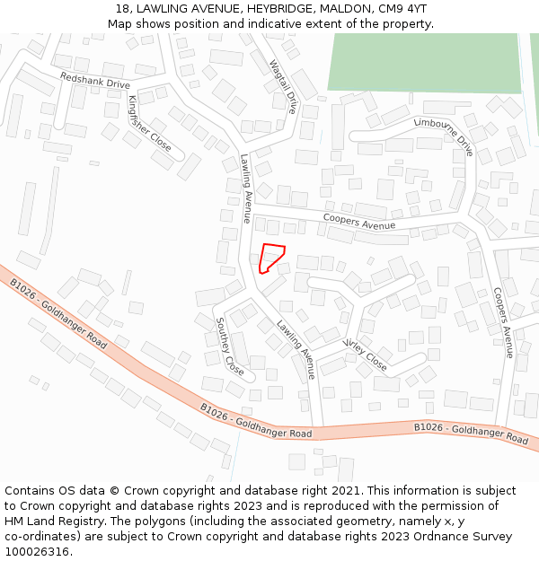 18, LAWLING AVENUE, HEYBRIDGE, MALDON, CM9 4YT: Location map and indicative extent of plot