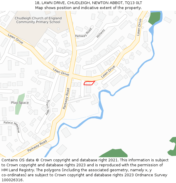 18, LAWN DRIVE, CHUDLEIGH, NEWTON ABBOT, TQ13 0LT: Location map and indicative extent of plot
