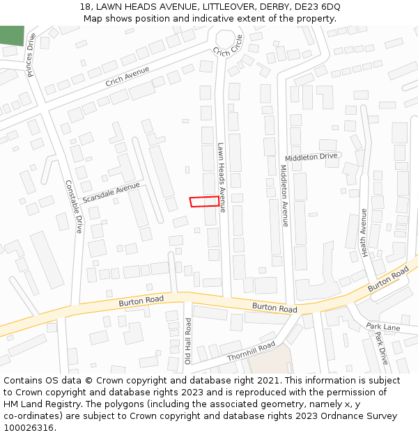 18, LAWN HEADS AVENUE, LITTLEOVER, DERBY, DE23 6DQ: Location map and indicative extent of plot
