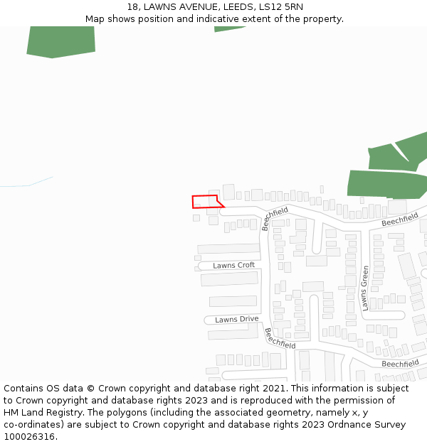 18, LAWNS AVENUE, LEEDS, LS12 5RN: Location map and indicative extent of plot