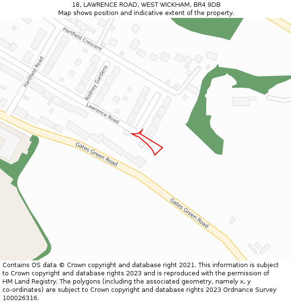 18, LAWRENCE ROAD, WEST WICKHAM, BR4 9DB: Location map and indicative extent of plot