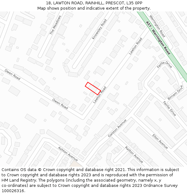 18, LAWTON ROAD, RAINHILL, PRESCOT, L35 0PP: Location map and indicative extent of plot