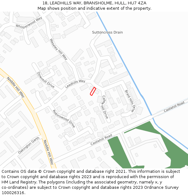 18, LEADHILLS WAY, BRANSHOLME, HULL, HU7 4ZA: Location map and indicative extent of plot