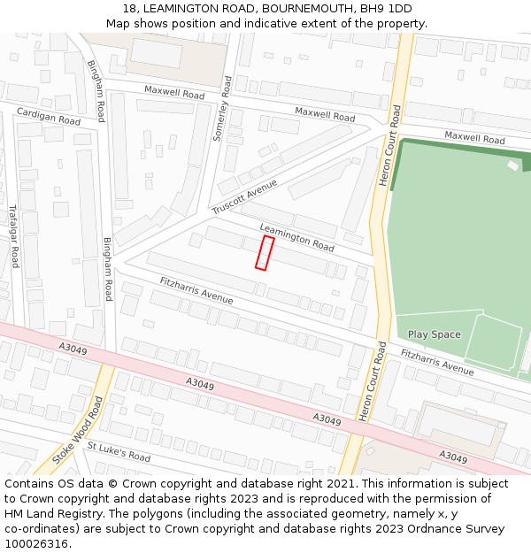 18, LEAMINGTON ROAD, BOURNEMOUTH, BH9 1DD: Location map and indicative extent of plot
