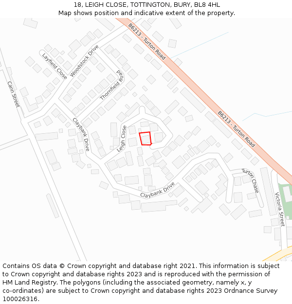 18, LEIGH CLOSE, TOTTINGTON, BURY, BL8 4HL: Location map and indicative extent of plot