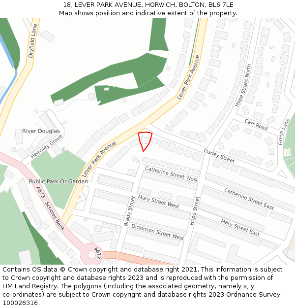 18, LEVER PARK AVENUE, HORWICH, BOLTON, BL6 7LE: Location map and indicative extent of plot
