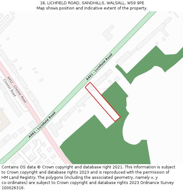 18, LICHFIELD ROAD, SANDHILLS, WALSALL, WS9 9PE: Location map and indicative extent of plot