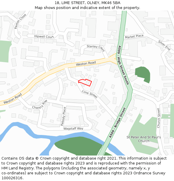 18, LIME STREET, OLNEY, MK46 5BA: Location map and indicative extent of plot