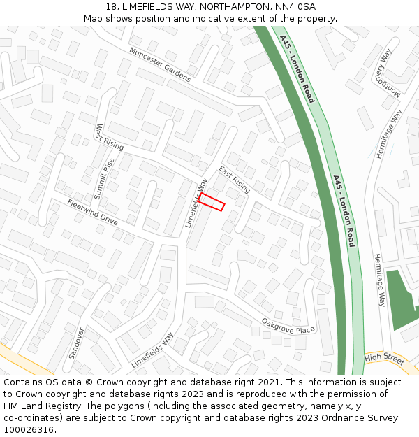 18, LIMEFIELDS WAY, NORTHAMPTON, NN4 0SA: Location map and indicative extent of plot