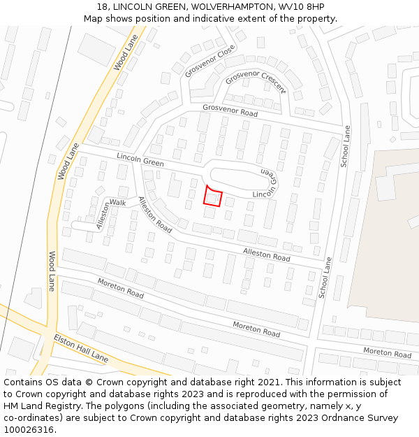 18, LINCOLN GREEN, WOLVERHAMPTON, WV10 8HP: Location map and indicative extent of plot