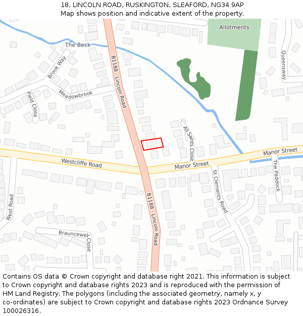18, LINCOLN ROAD, RUSKINGTON, SLEAFORD, NG34 9AP: Location map and indicative extent of plot