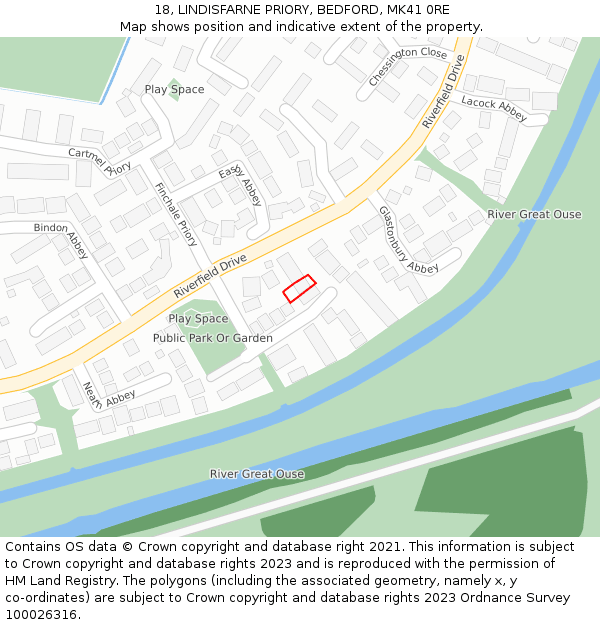 18, LINDISFARNE PRIORY, BEDFORD, MK41 0RE: Location map and indicative extent of plot