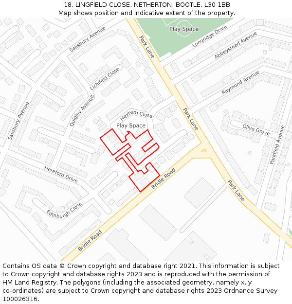 18, LINGFIELD CLOSE, NETHERTON, BOOTLE, L30 1BB: Location map and indicative extent of plot