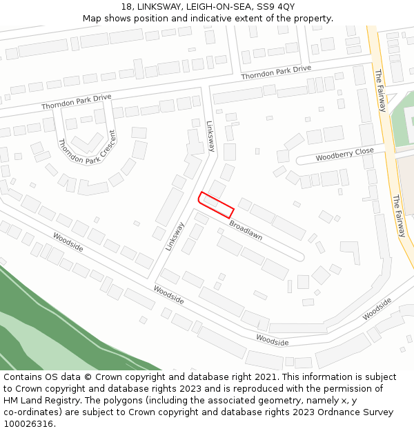 18, LINKSWAY, LEIGH-ON-SEA, SS9 4QY: Location map and indicative extent of plot