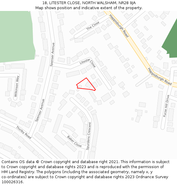 18, LITESTER CLOSE, NORTH WALSHAM, NR28 9JA: Location map and indicative extent of plot