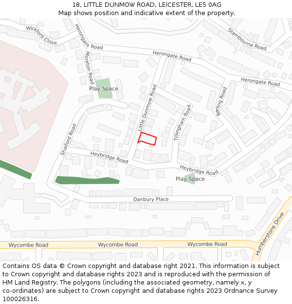 18, LITTLE DUNMOW ROAD, LEICESTER, LE5 0AG: Location map and indicative extent of plot