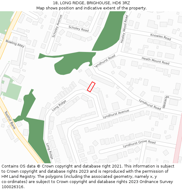 18, LONG RIDGE, BRIGHOUSE, HD6 3RZ: Location map and indicative extent of plot