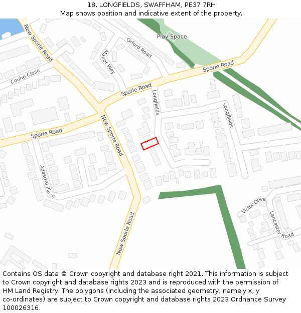 18, LONGFIELDS, SWAFFHAM, PE37 7RH: Location map and indicative extent of plot