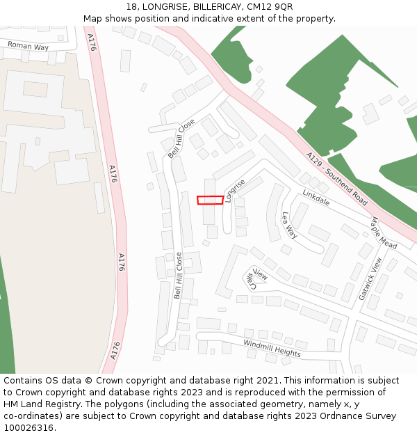 18, LONGRISE, BILLERICAY, CM12 9QR: Location map and indicative extent of plot
