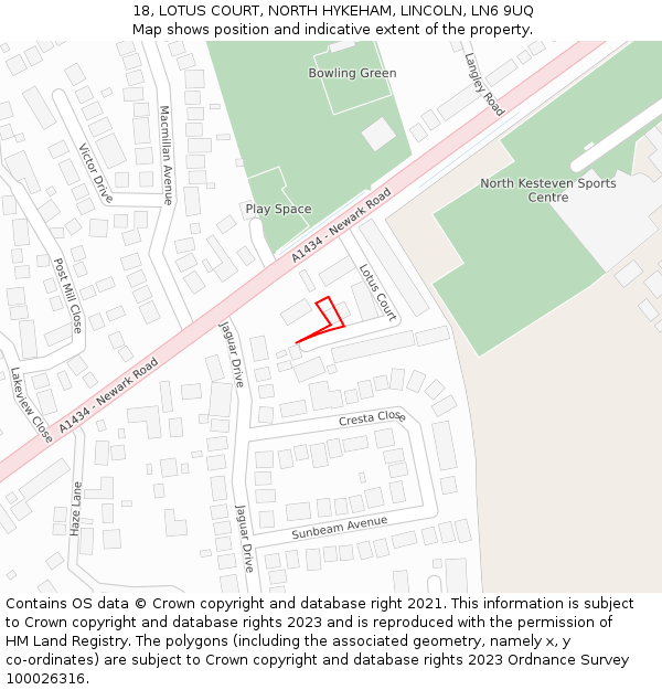 18, LOTUS COURT, NORTH HYKEHAM, LINCOLN, LN6 9UQ: Location map and indicative extent of plot