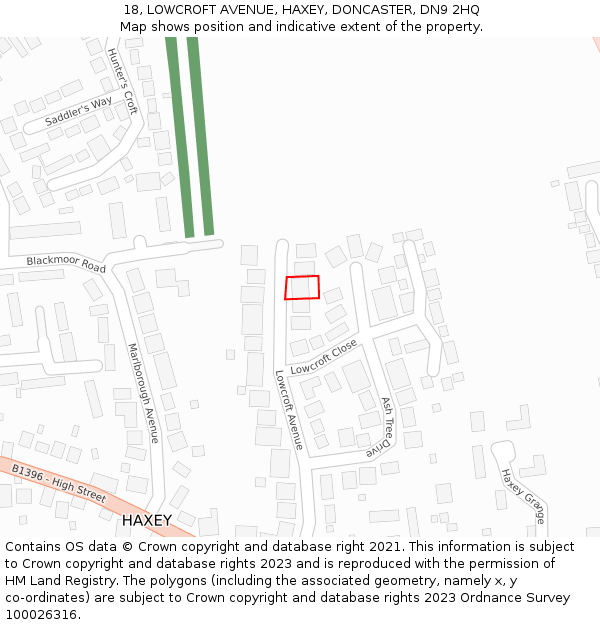 18, LOWCROFT AVENUE, HAXEY, DONCASTER, DN9 2HQ: Location map and indicative extent of plot