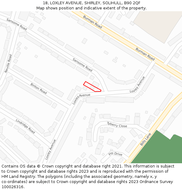 18, LOXLEY AVENUE, SHIRLEY, SOLIHULL, B90 2QF: Location map and indicative extent of plot
