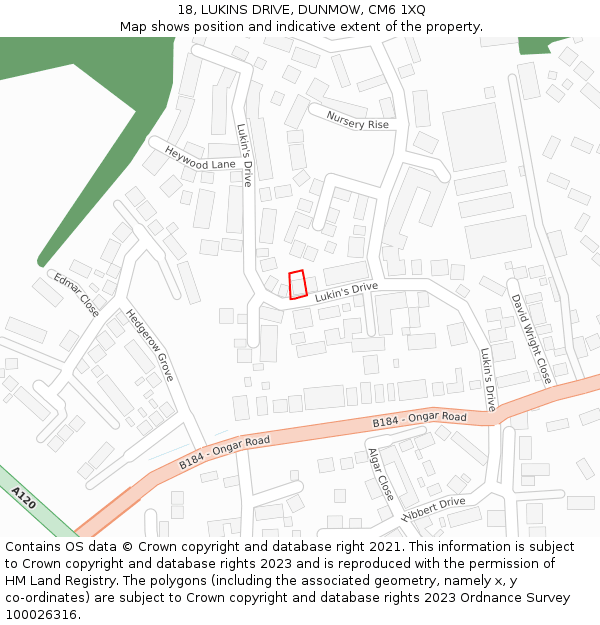 18, LUKINS DRIVE, DUNMOW, CM6 1XQ: Location map and indicative extent of plot