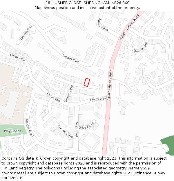18, LUSHER CLOSE, SHERINGHAM, NR26 8XS: Location map and indicative extent of plot